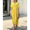 Women's fashion new lapel mid-length short-sleeved single-breasted high-waisted shirt skirt dress