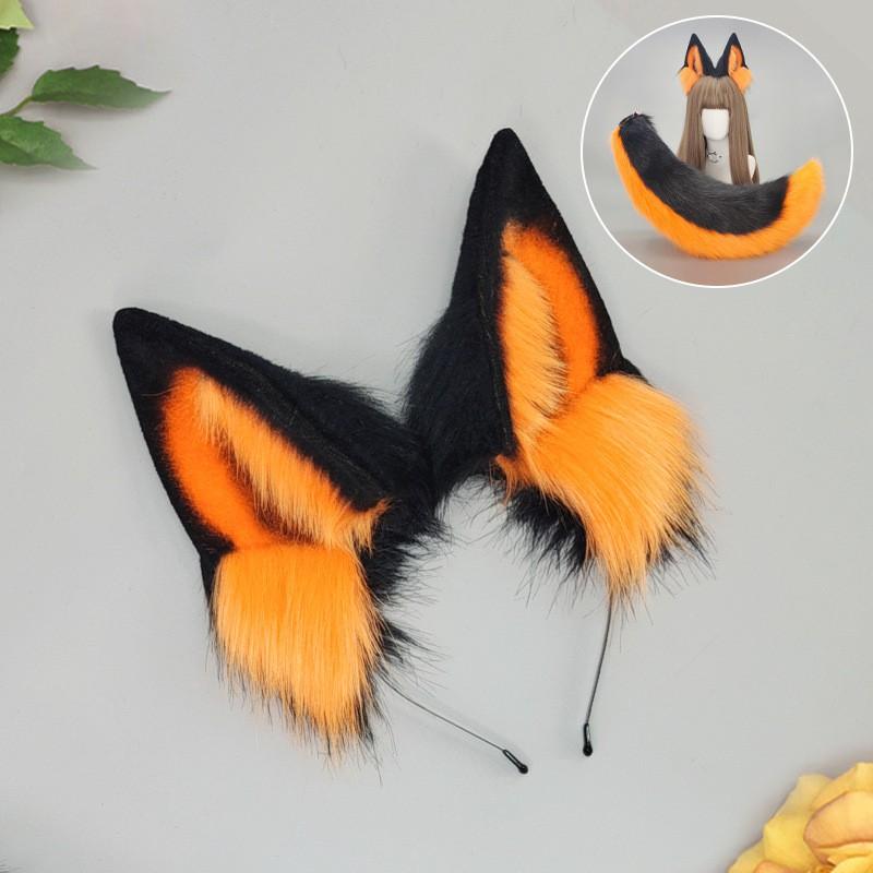 Handmade Cosplay Wolf Ears Headband Tail Set Adults Anime Costume Accessory Black Themed