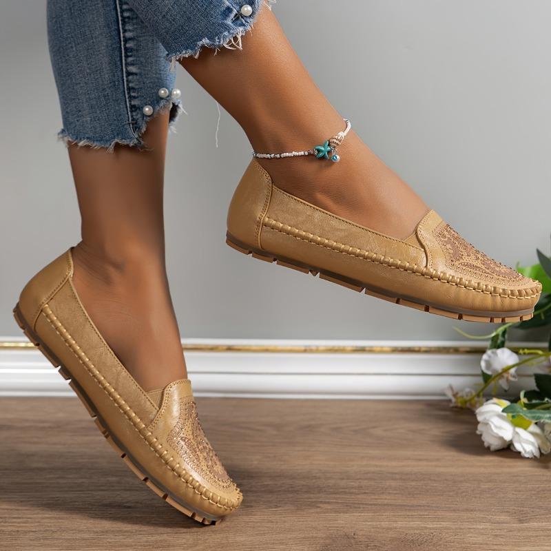 Rozmiar Plus Laserowe Przeszycia Retro Damskie Mokasyny Płaskie Wygodne Do Chodzenia Moda Styl Retro