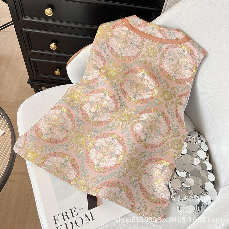 Sleeveless Vest Women's 2025 New Retro Satin Print Vest Top