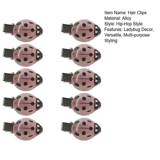 10Pcs Women Hair Clips Anti-slip Teeth Ladybug Decor Hairpins Bangs Buns Braids Multi-Purpose Styling Hair Pins