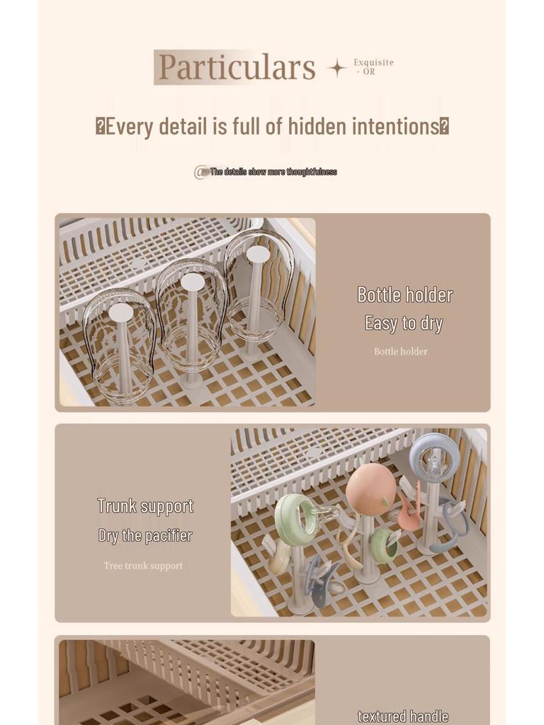 Cutlery & Bottle Drying Rack with Dustproof Lid for Baby Utensils