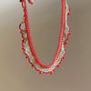 French Resort Style Stainless Steel Beaded Necklace with Glass Beads - Light Luxury Niche Design