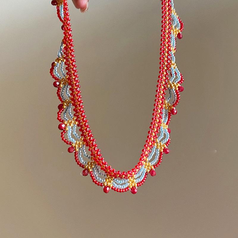 French Resort Style Stainless Steel Beaded Necklace with Glass Beads - Light Luxury Niche Design