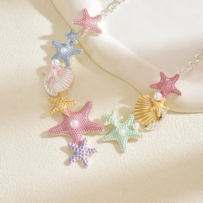 Macaron Color Shell Clavicle Chain Starfish Pearl Accessories Women's High Sense Summer Seaside Necklace