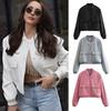Fall Jackets for Women Oversized Lightweight Cropped Jacket Casual Button Down Stand Collar Short Coat with Pockets