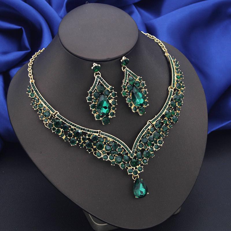 Wholesale Dangle Earrings and Choker Necklace Sets for Women Bridal Jewelry Set Colorful Dubai Jewelry Sets Fashion