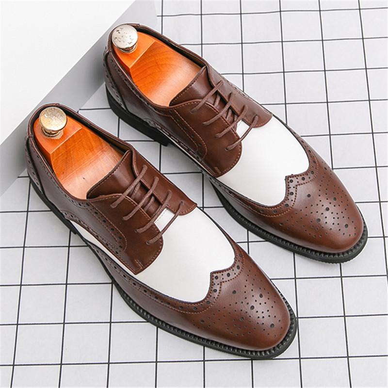Luxury Designer New Men's Pointed Mixed Color Lace Up Casual Shoes Male Formal Wedding Dress Homecoming Footwear Zapatos Hombre