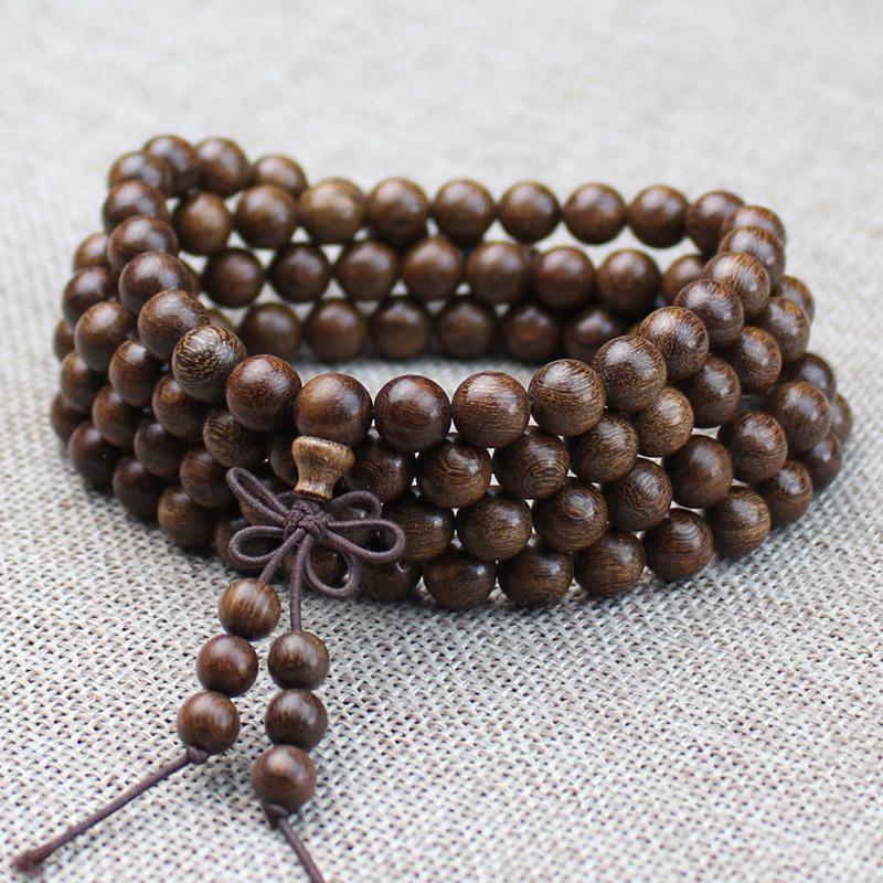 Wooden Sandalwood Buddhist Bead Bracelets - 108 Beads, Unisex Jewelry for Couples
