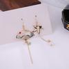 1 Pair Women Earrings Fan Crane Asymmetry Jewelry Animal Pendant Faux Pearl Painted Hook Earrings for Dating