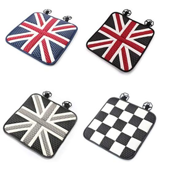 Set of 2 Memory Foam Seat Cushions In Union Jack and Perfect for BMW MINI and Other Seat Seat Union Jack and Checkered Flag Blue, Vehicles. Cushions,