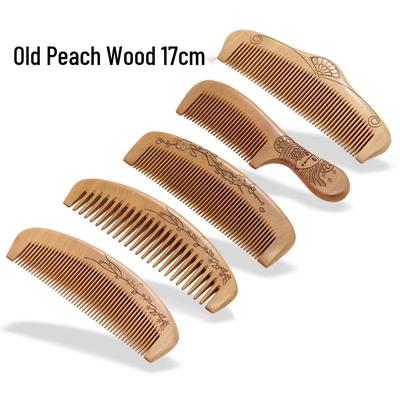 Solid Wood Peach Comb for Head Massage - Engraved Design for Women & Men