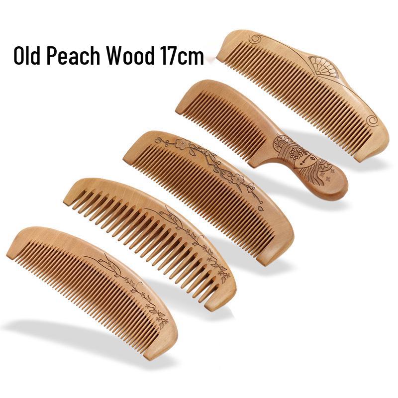 Solid Wood Peach Comb for Head Massage - Engraved Design for Women & Men