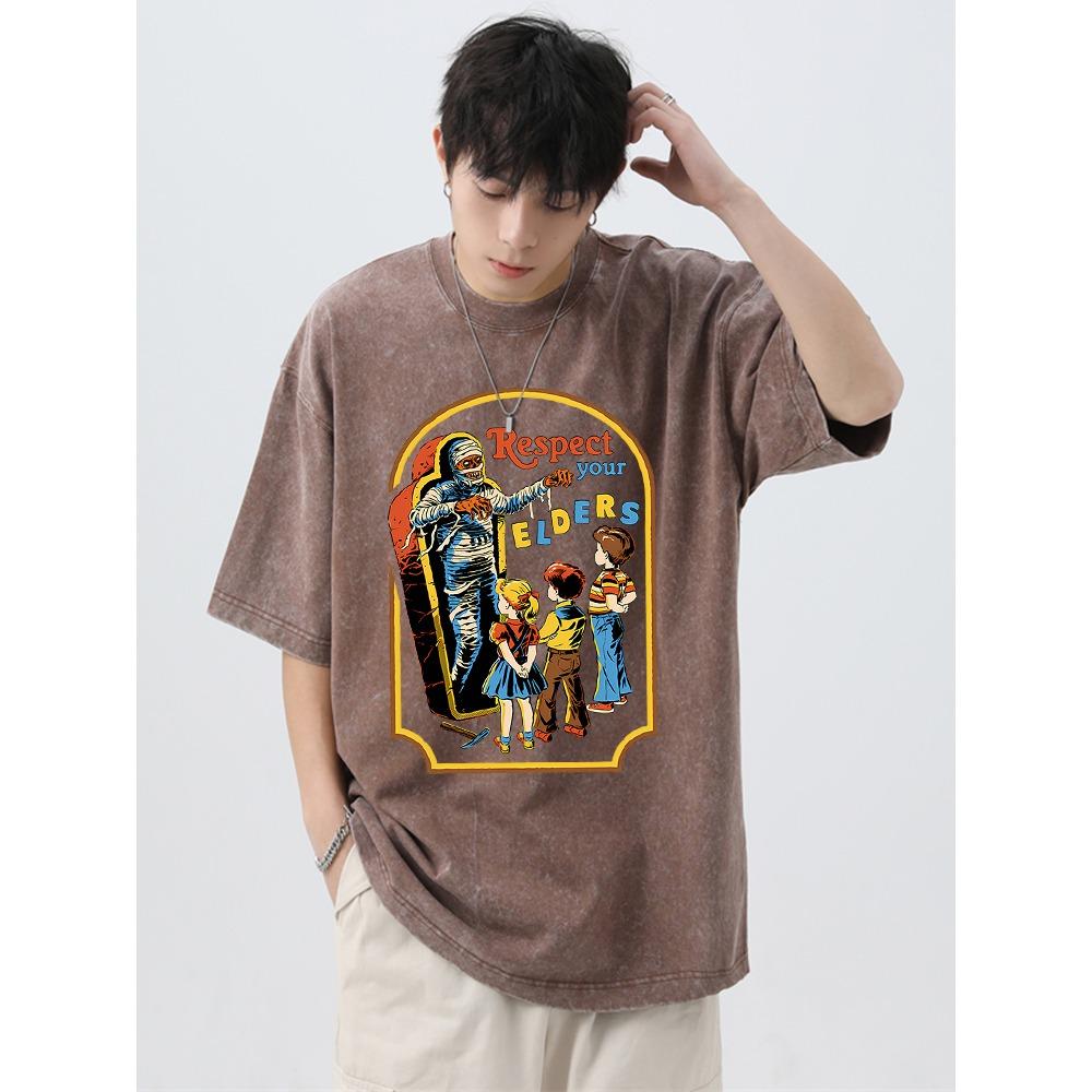 Respect Your Elders Mummy Funny Washed Retro Men Tee T Shirt Breathable Clothes Oversize Short Sleeve