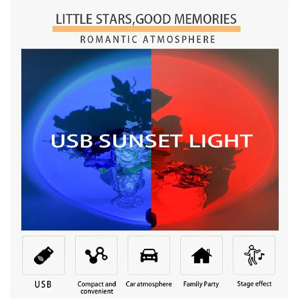 USB Sunset Ambient Projection Lamp Night Light for Bedroom Living Room Home Decor Relaxing Wall Background Lighting Atmosphere