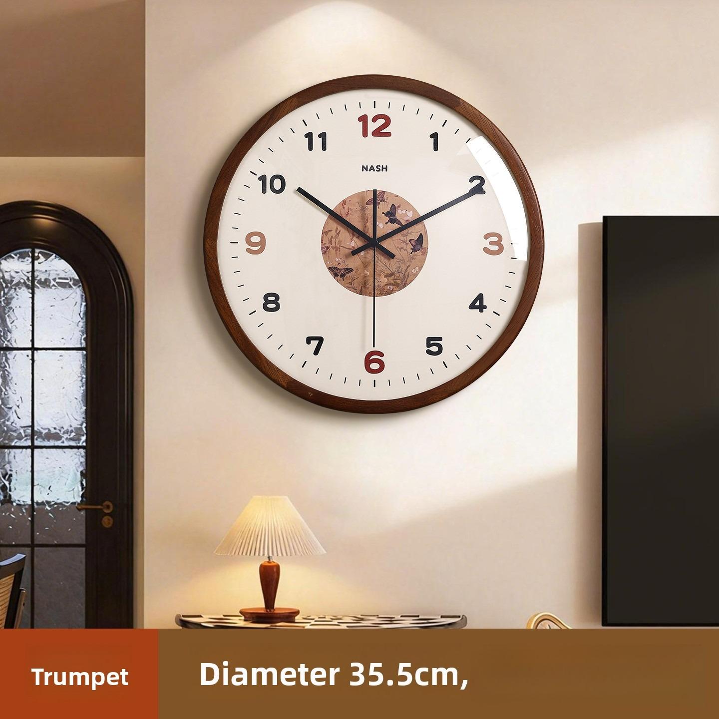 

Middle Ancient Style Solid Wood Wall Clock Silent Living Room Retro Simple Creative Grand Clock Hanging on The Wall