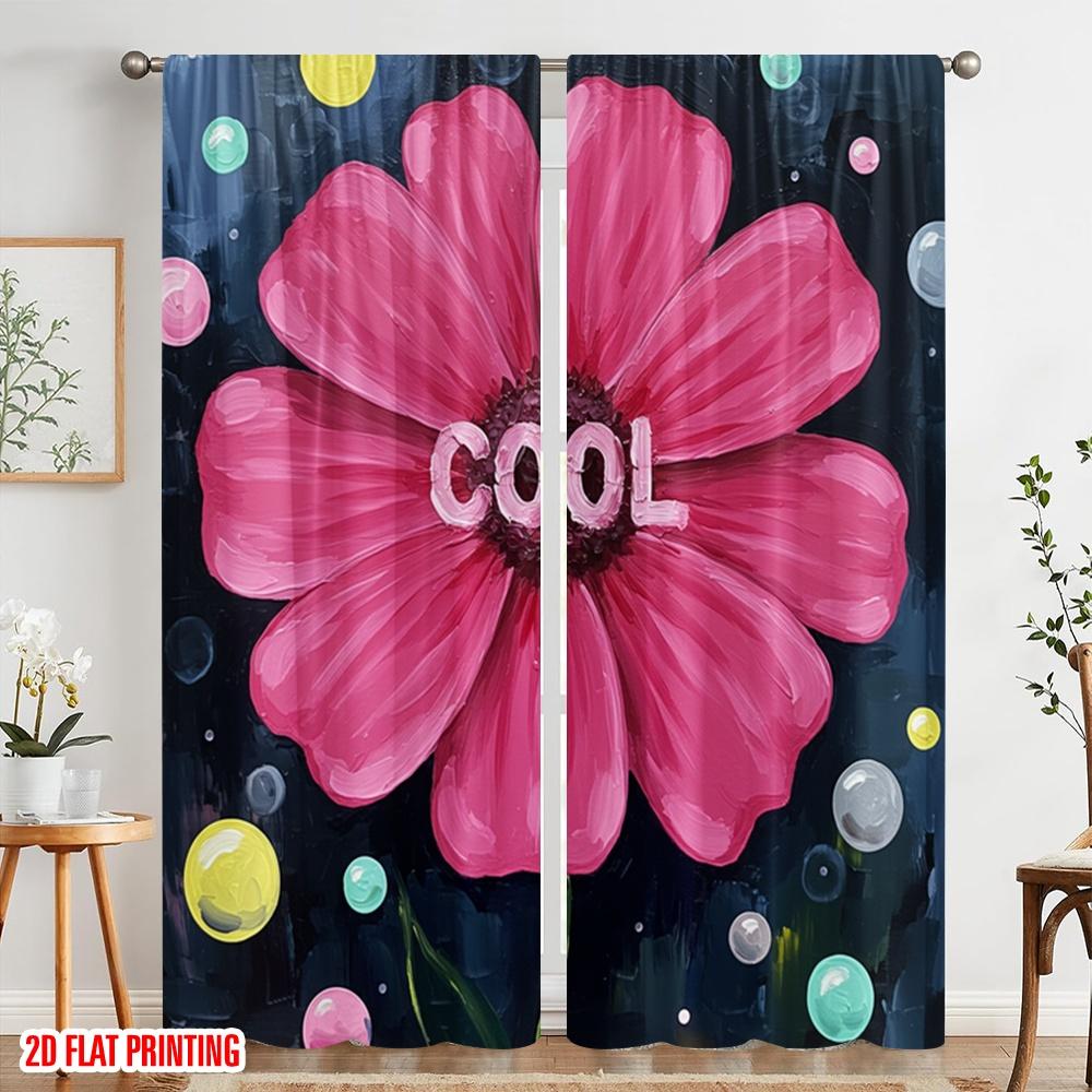 2 Stück 2D Flachdruck Vorhänge Rosa Blume Kühl Polyester Ohne Strom Feiertagsdekorationen für Feiertagsfeiern