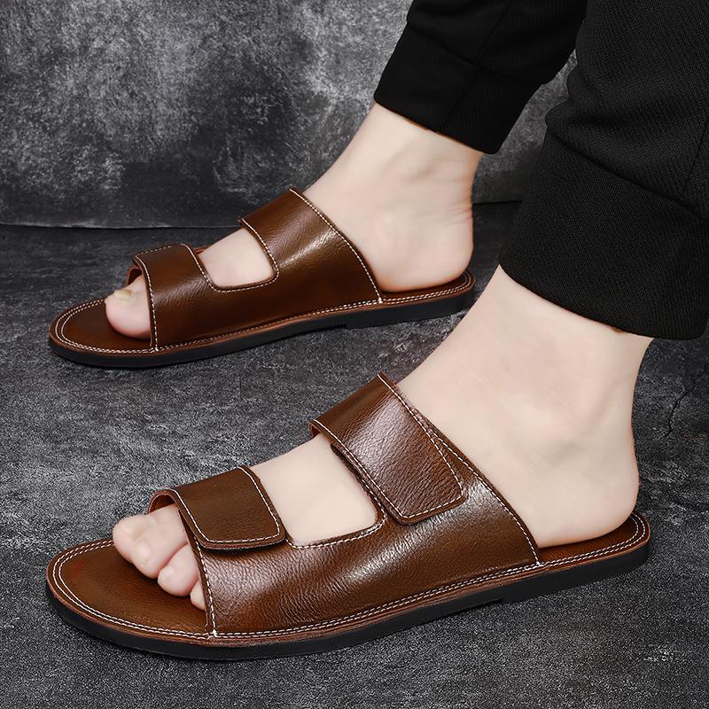 Fashion Fashion Wear Half Drag Outside Beach Flats Adjustable Man Sandals Flip-flops Wading Aqua Shoes New Summer Soft Leather Slippers