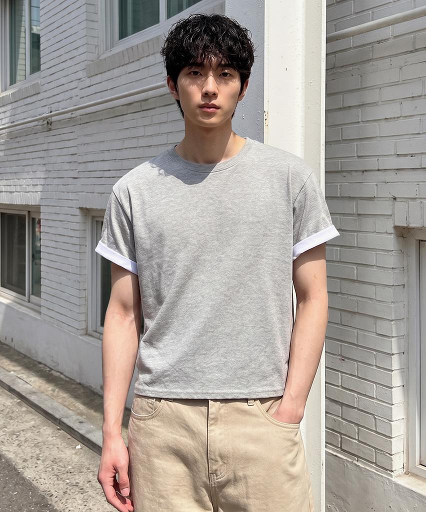 UNDEROFF [2Pack] Roll-Up Sleeve Crop Short Sleeve T-Shirt