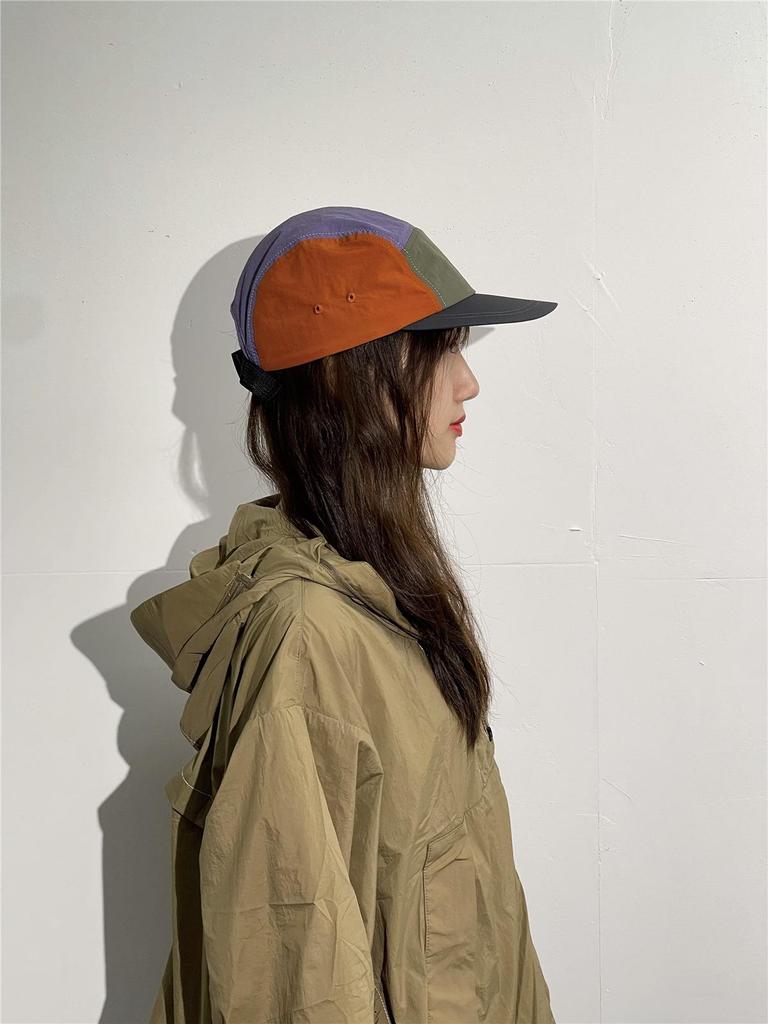Stylish Five-Panel Quick Dry Skater Hat: Japanese Color Block, Hip Hop Flat Brim, Outdoor Sports Cap