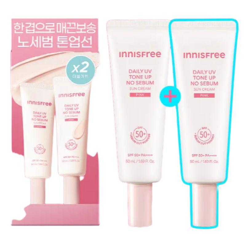 

[Двойной набор 1+1] Innisfree Ежедневный тонирующий солнцезащитный крем Daily UV Tone-Up No Sebum Sunscreen EX SPF50+ PA++++ 50 мл Розовая версия