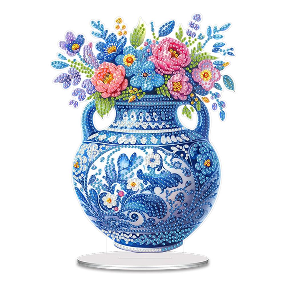 2D Flat Print Vase DIY Diamond Painting Desktop Ornaments Kit Diamond Painting Desktop Decorations for Home Office Desktop Decor