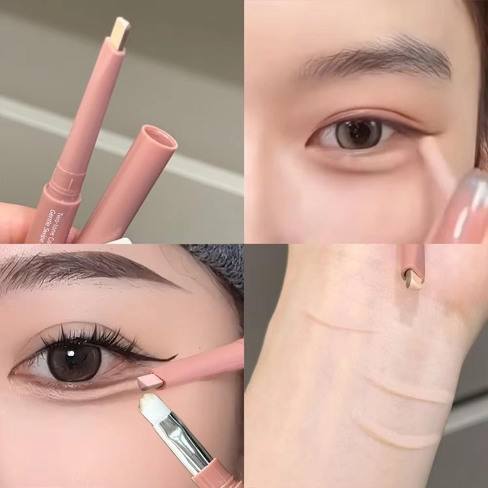 2 Color-Blocking Sleeping Silkworms Stick Pink Brown Highlighter Pen  Suitable for Lazy People