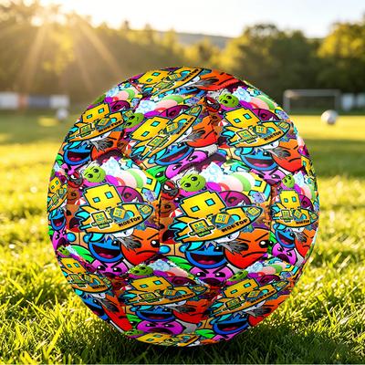 Size 5 Football Geometry Dash Pattern, Wear‑Resistant Soccer Ball for Match Training Daily Sports Play