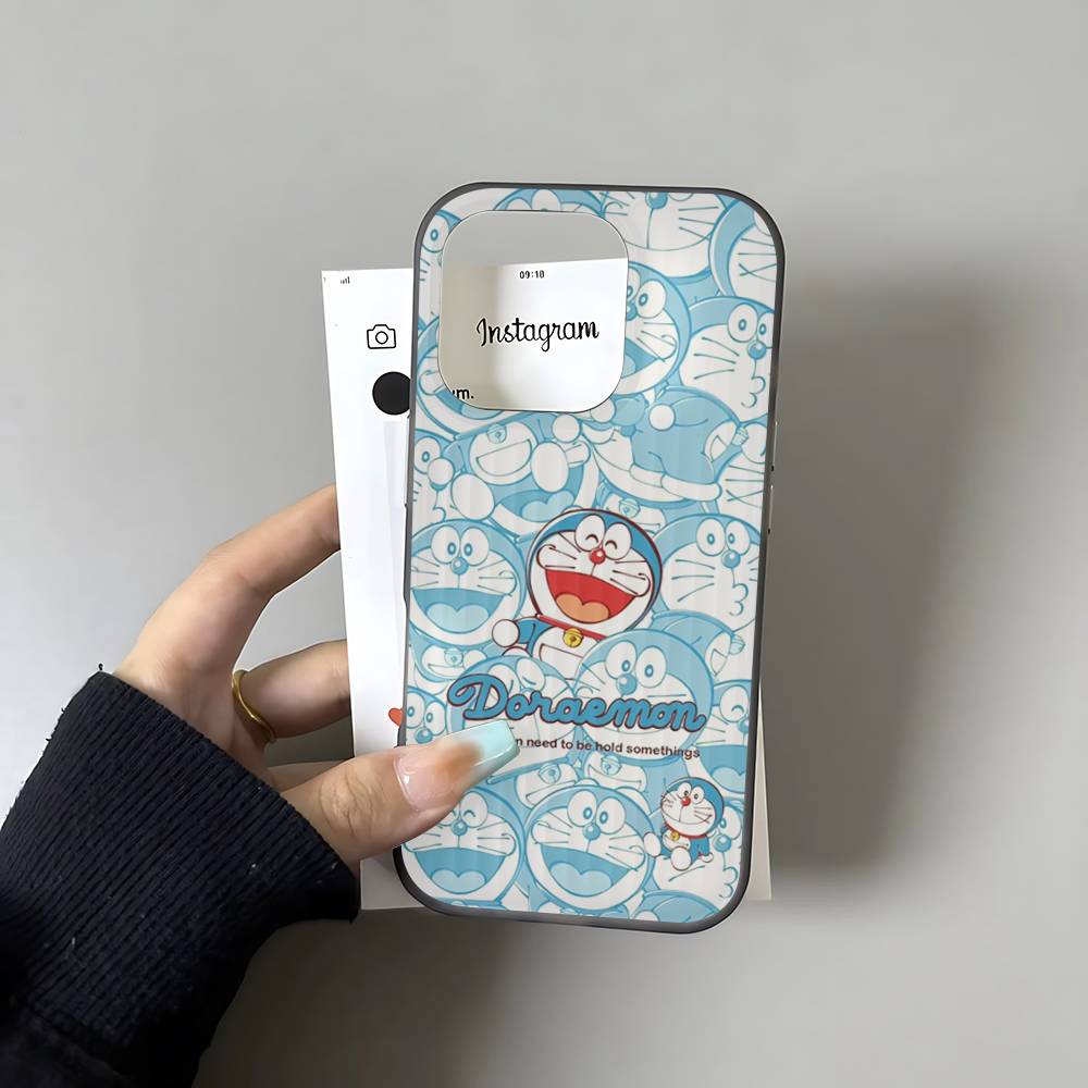 Cartoon Doraemon For IPhone 17 16 15 11 12 13 14 Pro Max Plus Pro Corrugated Translucent Back Phone Cover