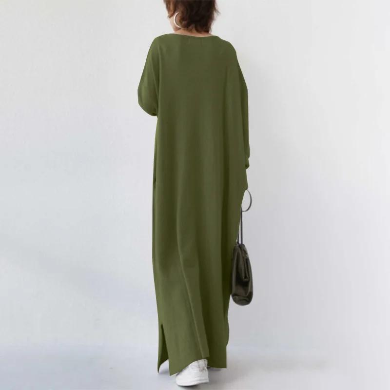 Fashionable Knitted Long Sleeve V-Neck Dress Casual Women's Maxi Dress Rabbit Fur Material Loose Waist Ankle-Length Skirt