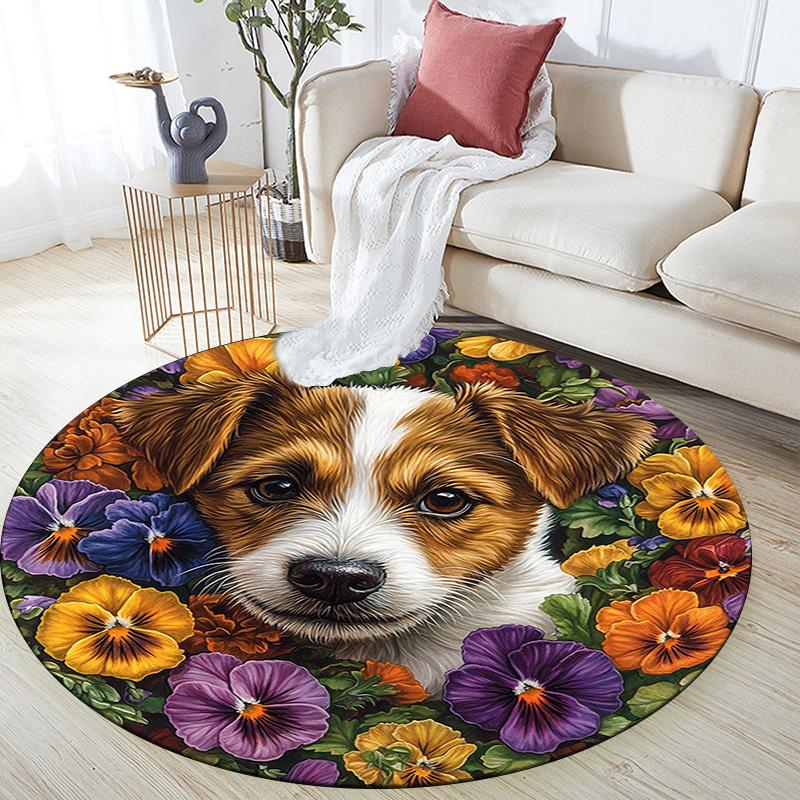Jack Russell Round Area Rug,Carpet Rug for Living Room Bedroom Sofa Playroom Decor,Non-slip Floor Mat
