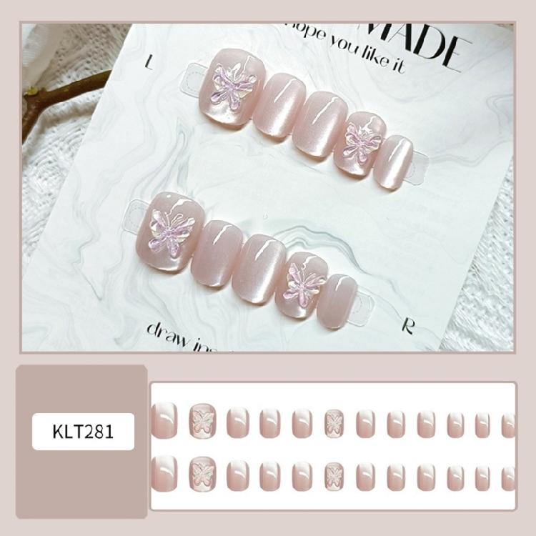 24x Glossy Full Cover False Nail 3D Butterfly Press On Nail Cats Eye Stick on Nail Elegant Acrylic Nail
