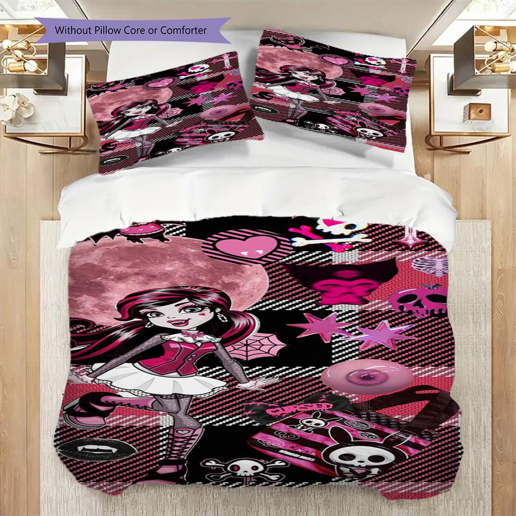 Monster High Fantasy Style Three-piece set (1 * duvet cover + 2 * pillowcase, without core) 2D Flat Bedding set Christmas birthday gift