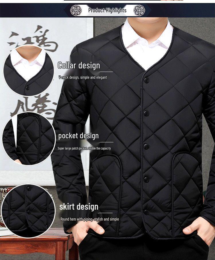 Men's Warm Down Cotton Jacket for Autumn/Winter - Thick Inner Layer, Large Size, Short Jacket for Middle-Aged and Elderly