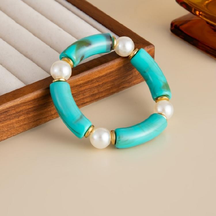 Elegant Resin Bead Elastic Bracelet Marbled Effect Design Comfortable Fit Women Accessory Stretchable Bracelet for Daily