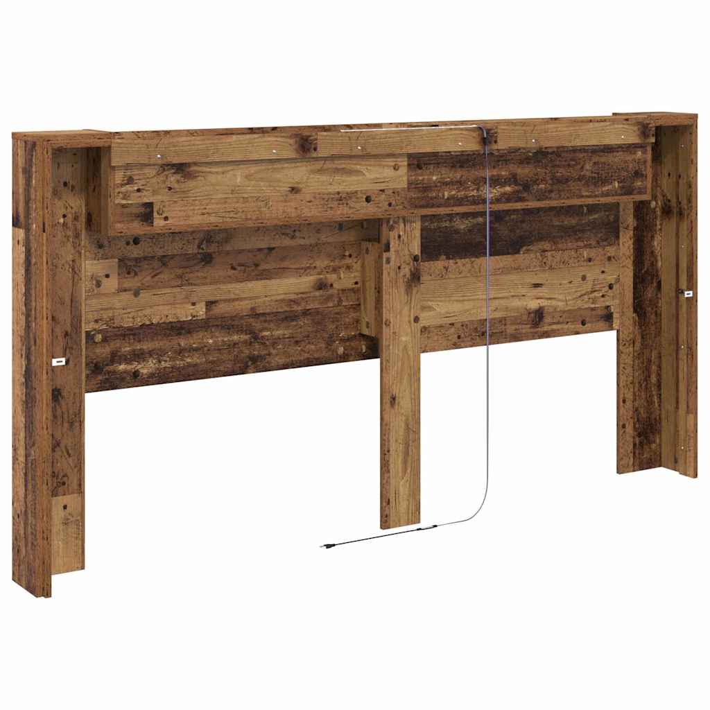 Storage Headboard with LED Reclaimed Wood Effect Wood Based Material