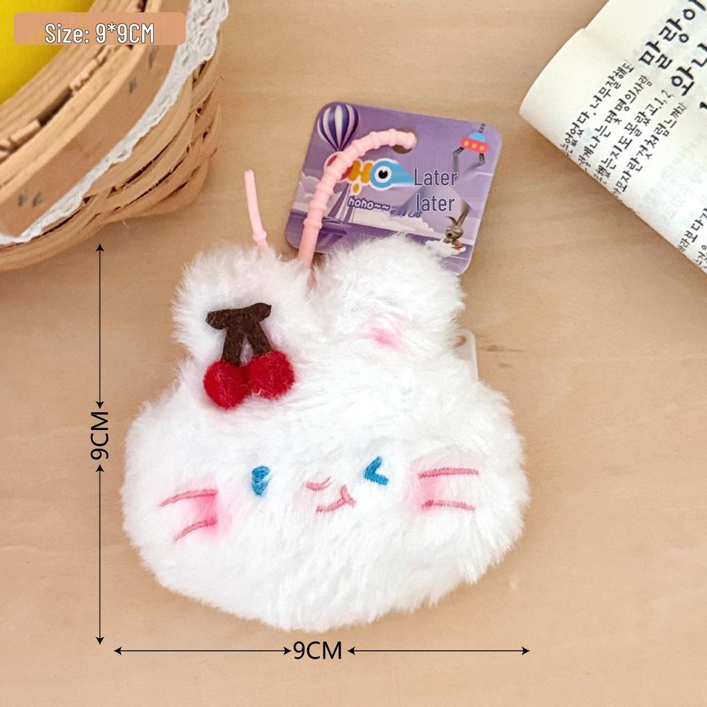 Creative Plush Cherry Coin Purse & Pendant - Animal Design, Earphone Storage, Backpack Decoration for Girls