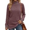 Women's Color High Neck Long Sleeve Loose Fit T-Shirt with Side Slit