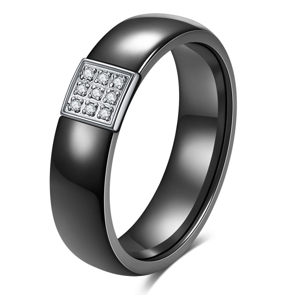 Europäischer und Amerikanischer Keramik Zirkonia 6MM Neun-Palast-Gitter Schwarz-Weißer Ring - Finger Schmuck für Damen