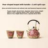 Kiln Blue White Flint Red Peony Loop Handle Teapot Set with Cups Ceramic Gongfu Tea Set Handmade Chinese Gift for Home Office