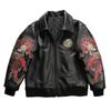 10,000 needles embroidered Chinese dragon leather flight suit men's lapel plus size yellow cowhide baseball suit