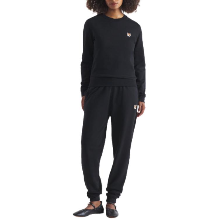 Maison Kitsune SS24 Fox Head Patch Ribbed Long Sleeve Sweatshirt Women sweatshirt Black LW00302KM0001-P199