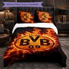 Borussia Dortmund 3-teiliges Bettwäscheset Weiches Bettbezug-Set mit Kissenbezügen Bedrucktes Schlafzimmer-Deko-Set für Zuhause