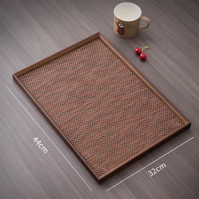 Декоративный поднос из дерева черного ореха с плетением из ротанга