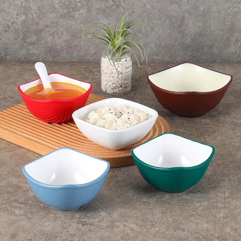 Melamine Imitation Porcelain Square Bowl – Plastic Soup, Dessert, BBQ, Bibimbap, Small Dish for Fast Food.