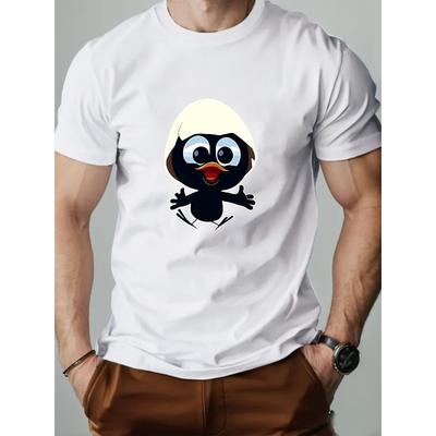 Europäische Größe Kurzarm-T-Shirt mit Küken-Print - Rundhals lässiges & sportliches Oberteil geeignet für Sommertraining, Fitnessstudio-Kleidung