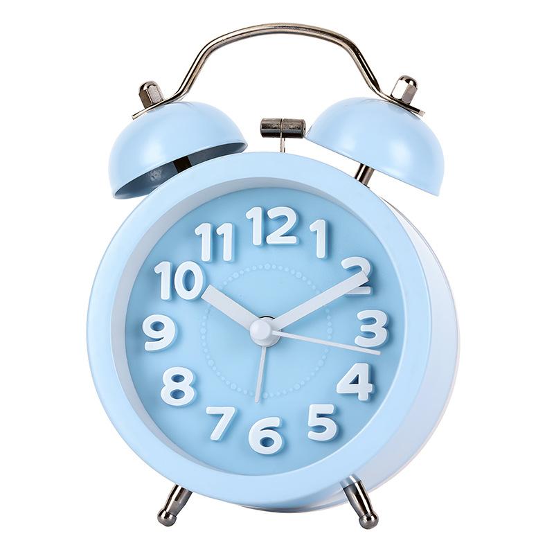 Three-dimensional digital creative bell ringing clock convex literal texture fashionable metal alarm clock silent luminous seat clock