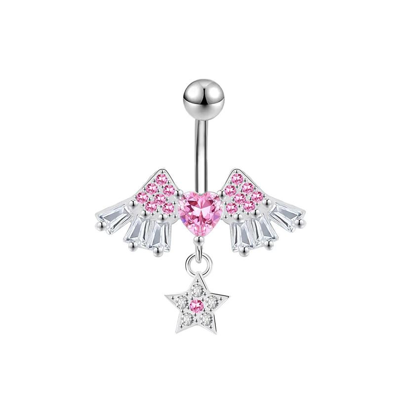 Pink Zircon Belly Button Rings Stainless Steel Heart Butterfly Navel Piercing Barbell For Women Beach Belly Ring Body Jewelry