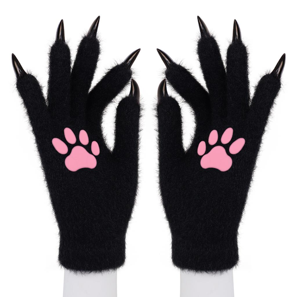 Short Animal Gloves with Silicone Pads and Nails for Cosplay Costume