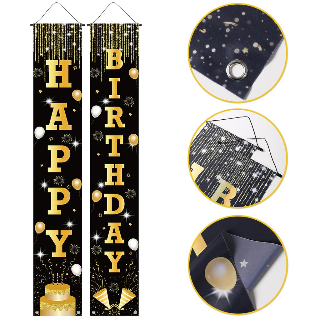 Schwarz und Gold Türvorhang Happy 18th 30th Geburtstag Party Dekorationen für Zuhause Polyester Hängebanner Geburtstagsparty Zubehör